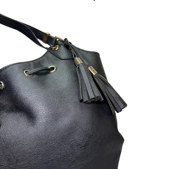 Michael Kors Large Black Leather Tote Bag with Tassels & MK Charm — Classic Hobo - Picture 3 of 9
